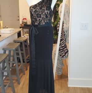 Black lace bodice one shoulder gown